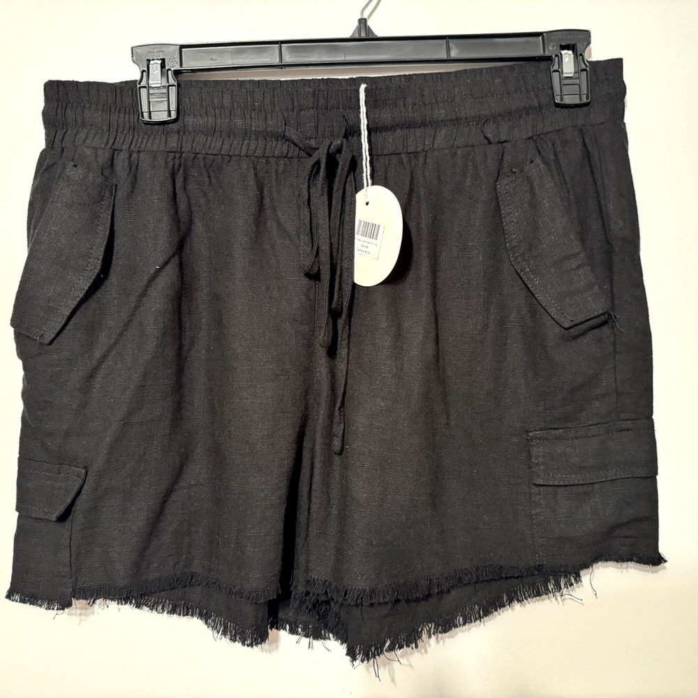 Umgee Black Linen Drawstring Shorts - Size 1X - New With Tags